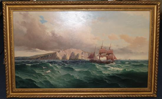 W. Bradley F.S.Sc (fl.1872-1889) Merchant ship off The Needles 23 x 40in.